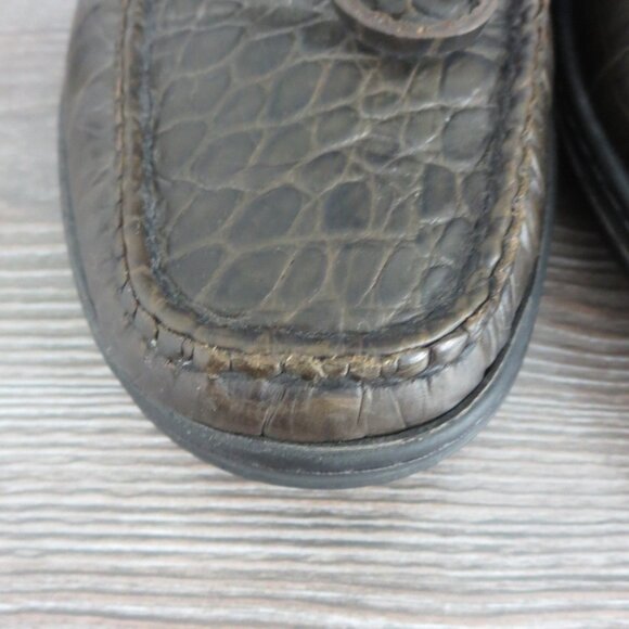 Talbots Leather GROMMUS Olive Army Green Croc Reptile Loafers Size 5 - Picture 3 of 14